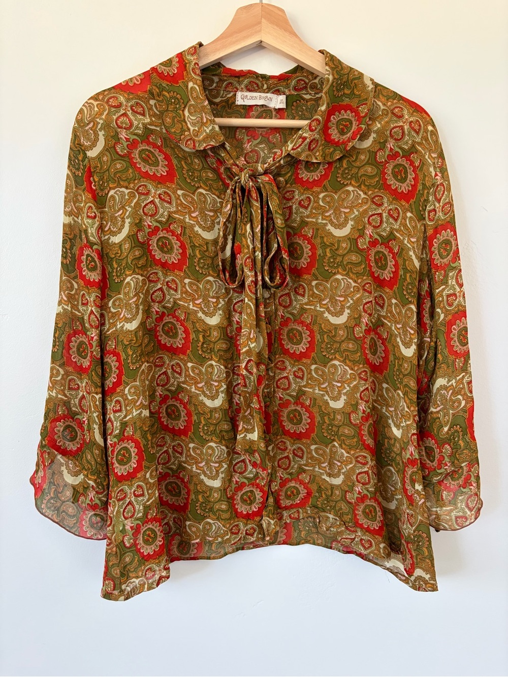 Golden Brown The Label Floral Tie-Neck Blouse - Olive & Red